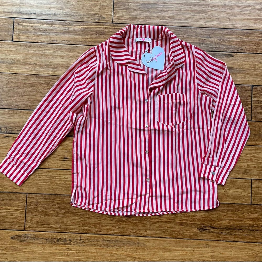 Buddy Love Pajama Set candy cane pink dark & light stripes silky soft NWT - M